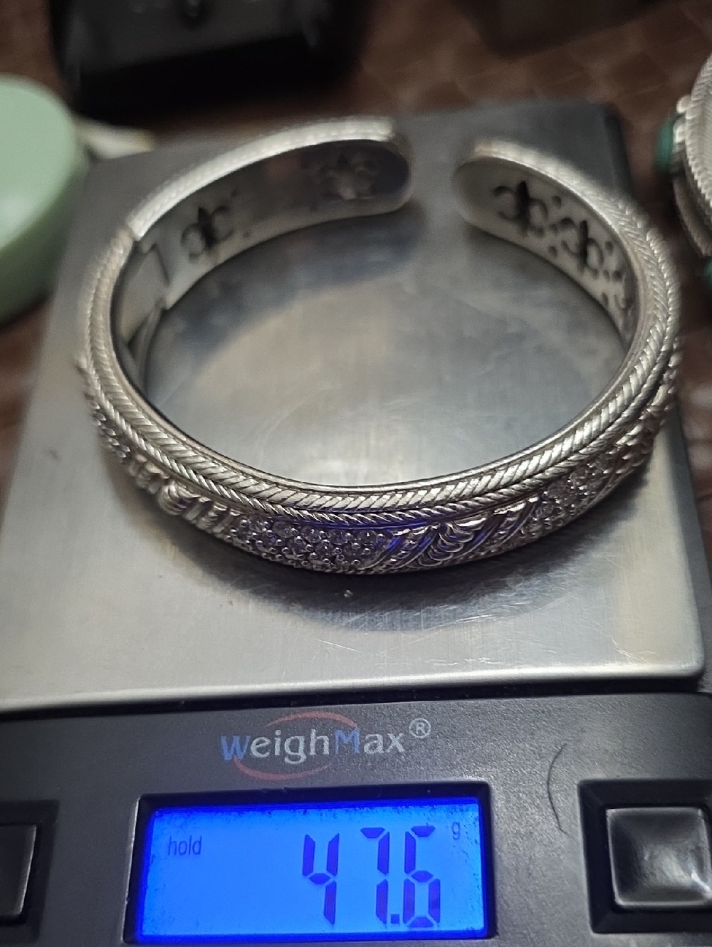 QVC Judith Ripka Sterling Silver 925 CZ Rope/Cable Design Hinged Cuff Bracelet